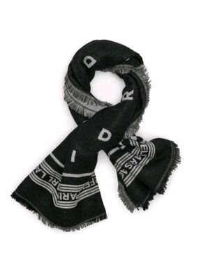 Karl Lagerfeld Paris Black and Silver Logo Fringe Scarf 50×54in Rock-Chic NWOT